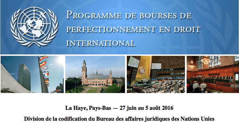 2016 Nations Unies Programme De Bourses De Perfectionnement en Droit International, La Haye, Pays – Bas (Entièrement Capitalisé)
