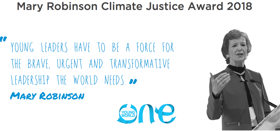 Mary Robinson Climate Justice Award 2020 for young leaders (Fully Funded to One Young World Summit 2021 in Munich, Germany)