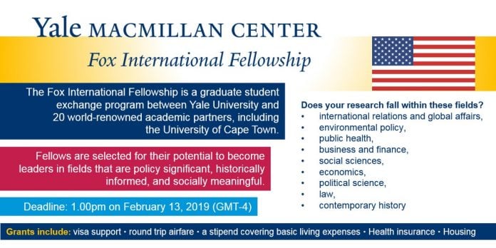 Yale Fox International Fellowship 2019 Graduate Student Exchange