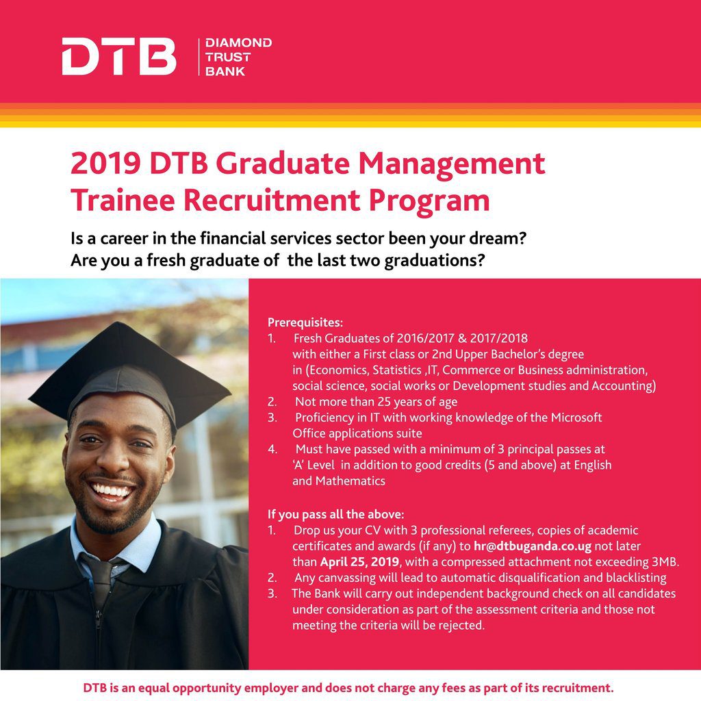 Diamond Trust Bank DTB Graduate Management Trainee Recruitment Program 2019 For Young Ugandans