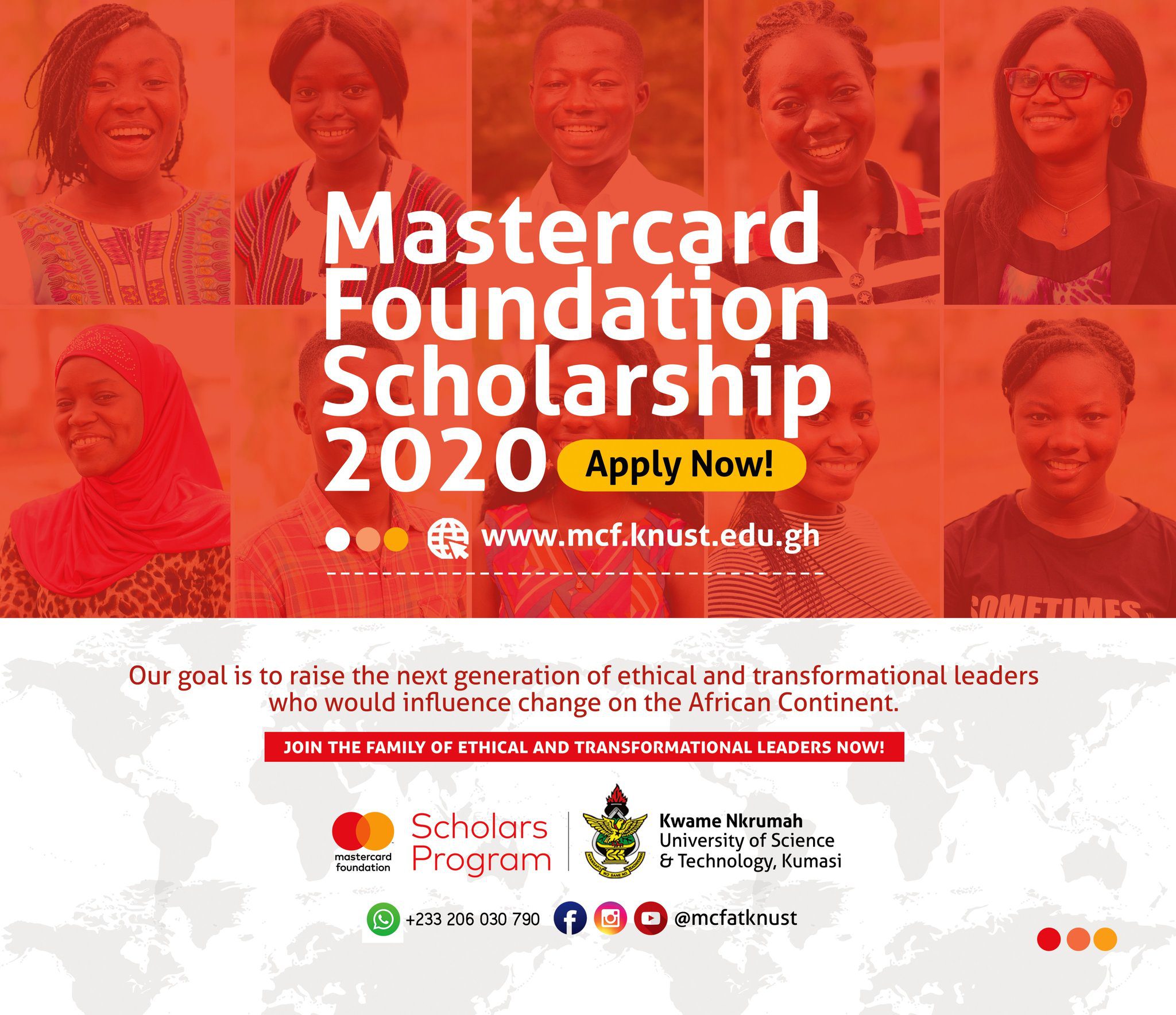 The Kwame Nkrumah University of Science and Technology (KNUST) Ghana is offering MasterCard Foundation Scholarships for Ghanaian and African students 2020/2021.