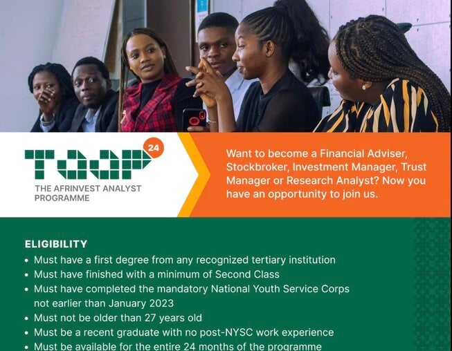 The Afrinvest Analyst Programme 2024 for young Nigerian graduates.